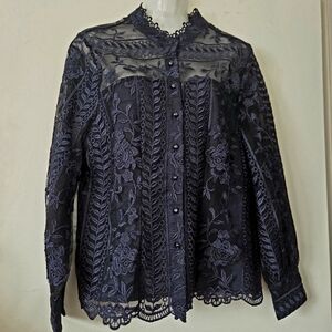 Ultra Pink Midnight Blue Lace Blouse